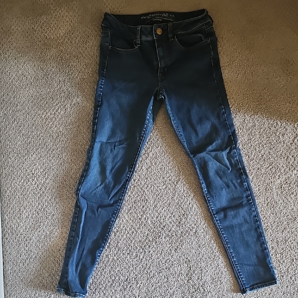 American Eagle Outfitters Blue Skinny Jeans with Natural Fading